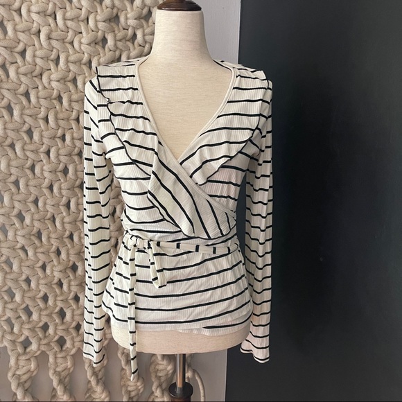 Striped Wrap Top - Black and White - Picture 1 of 6